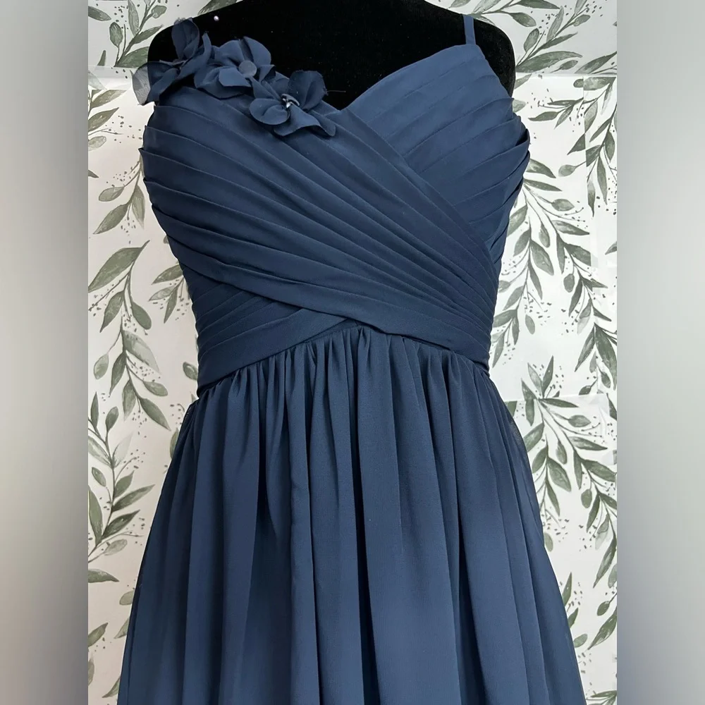 Elegant Navy Blue Evening Gown Bridesmaid Wedding Gala Sz S 6 Maxi NWT #C Plated - Picture 4 of 15